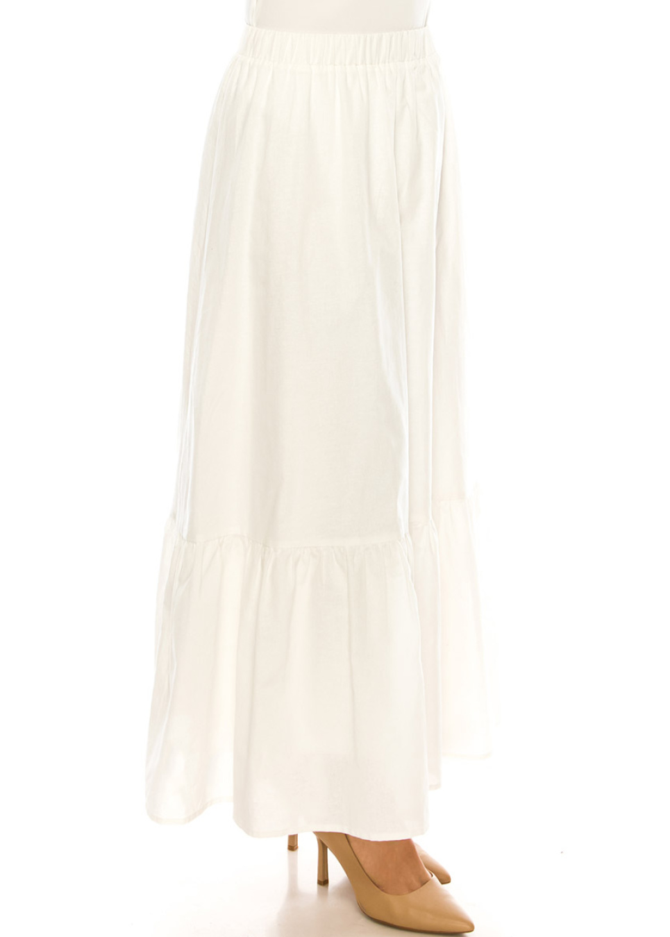 Tiered White Linen Maxi Skirt | Modest Women Clothing - YAL New York